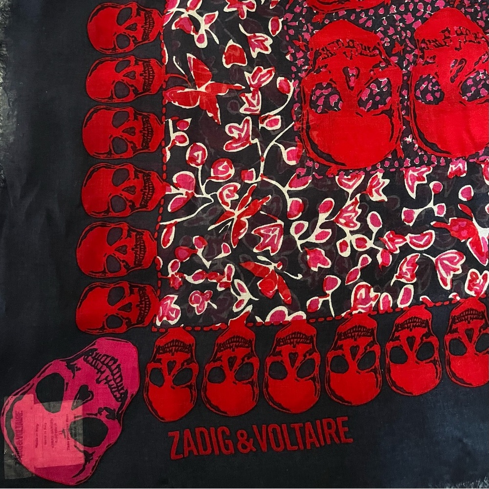 Zadig & Voltaire Kerry Garden Red & Pink Skull Scarf